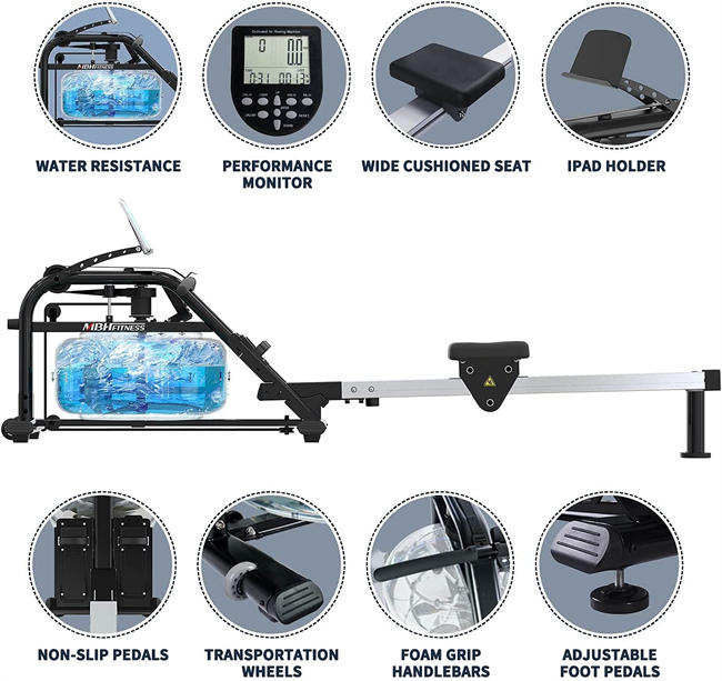 Water Rowing Machine with LCD Monitor for Home Use Sports Fitness Training Equipment, Workout app, 330 Lbs Weight Capacity